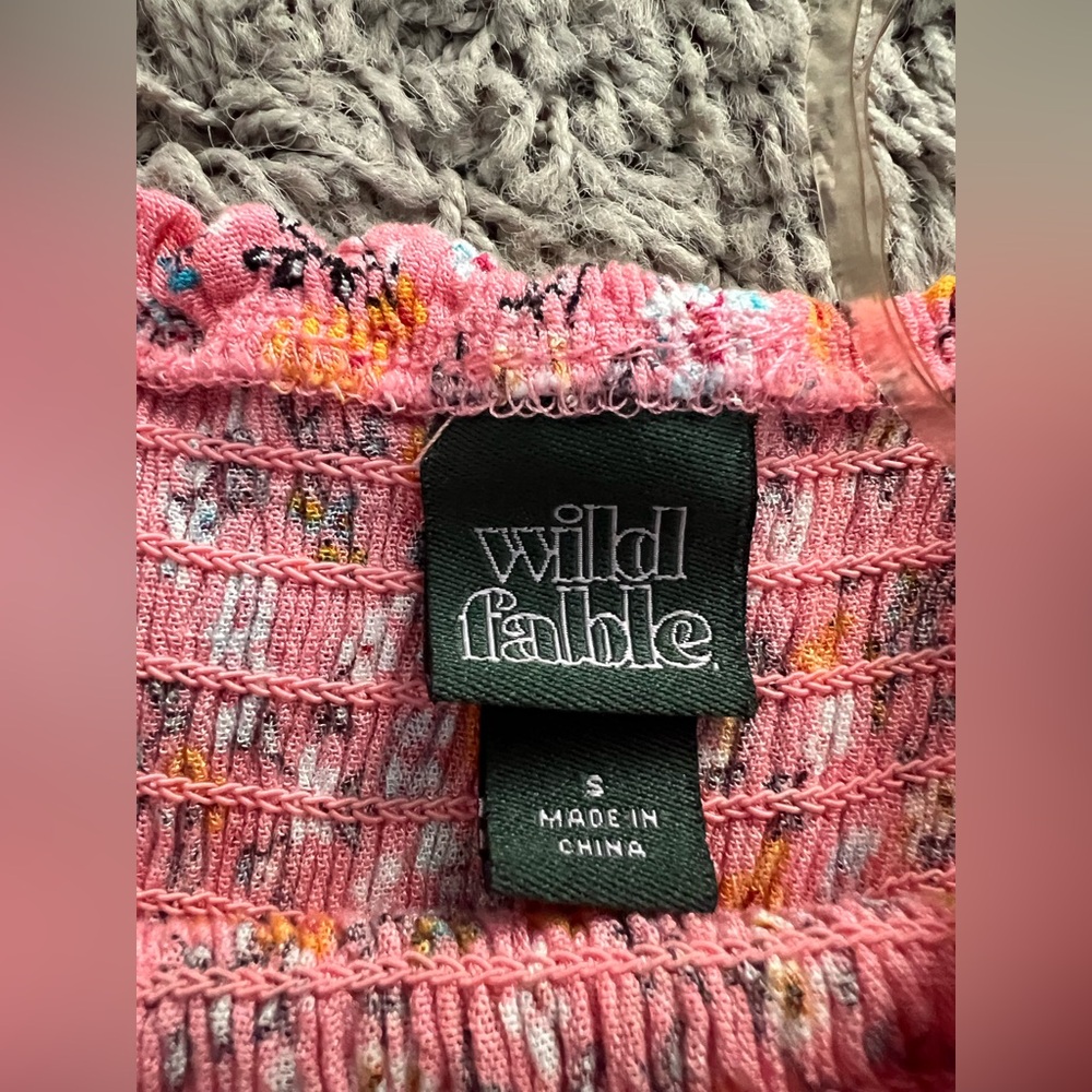 Wild Fable Pink and Orange Micro Floral Tiered Mini Sundress W/ Smock Detail. S. - Picture 11 of 12